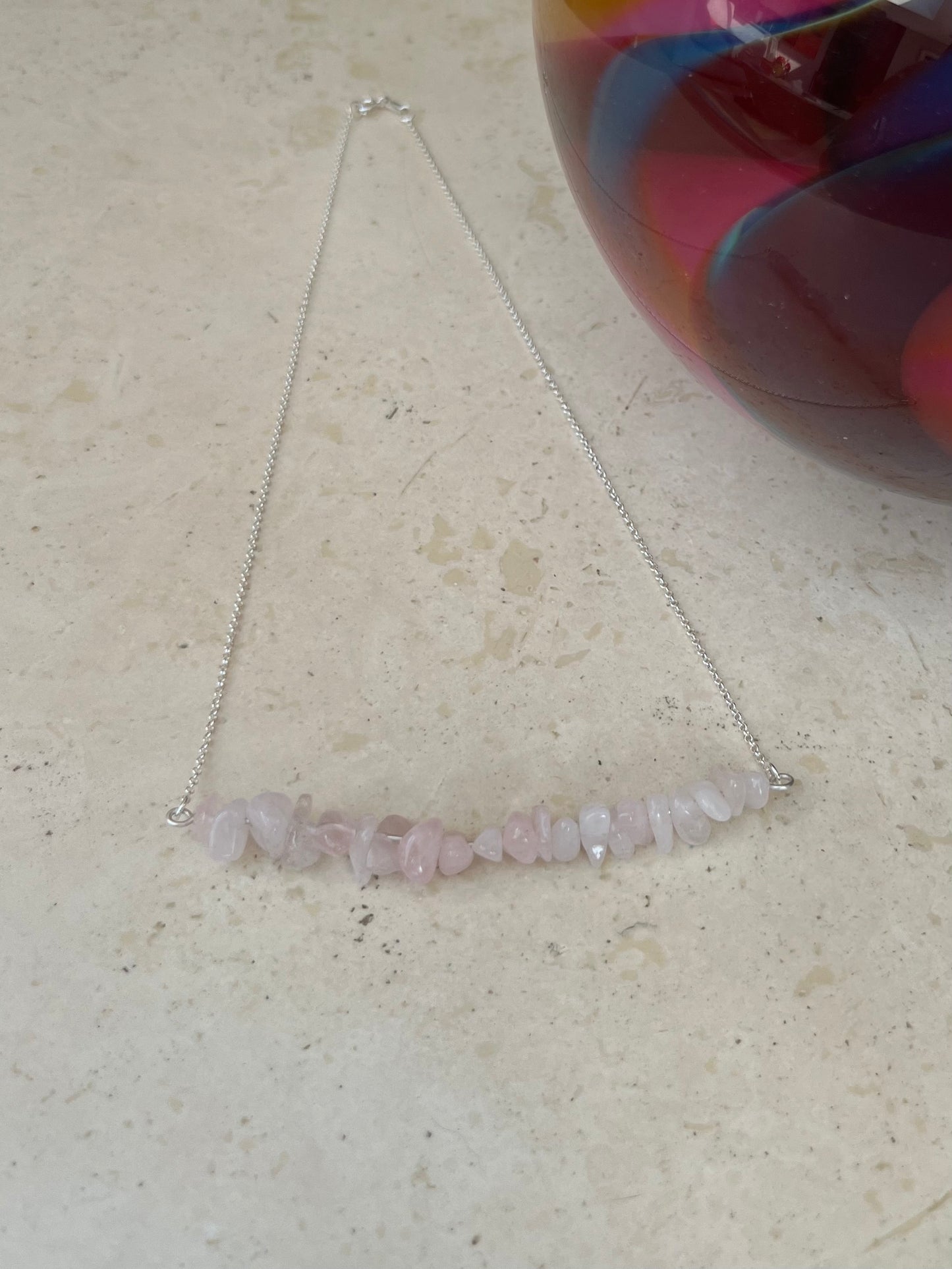 Gemstone chip bar pendant necklace