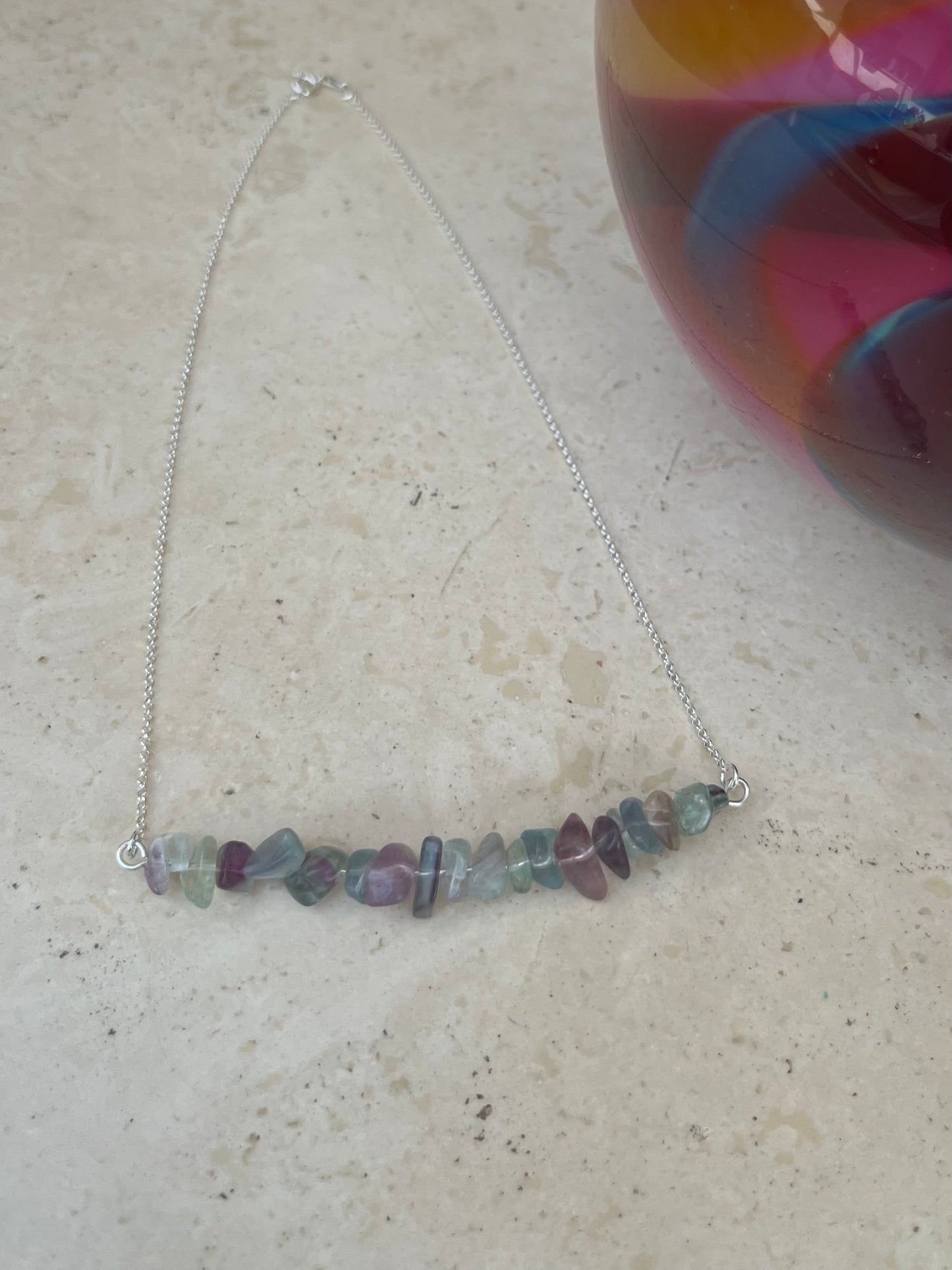 Gemstone chip bar pendant necklace