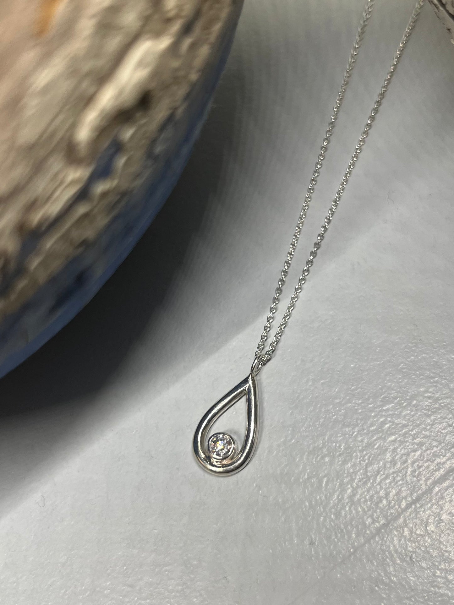Eco sterling silver Swarovski crystal teardrop necklace