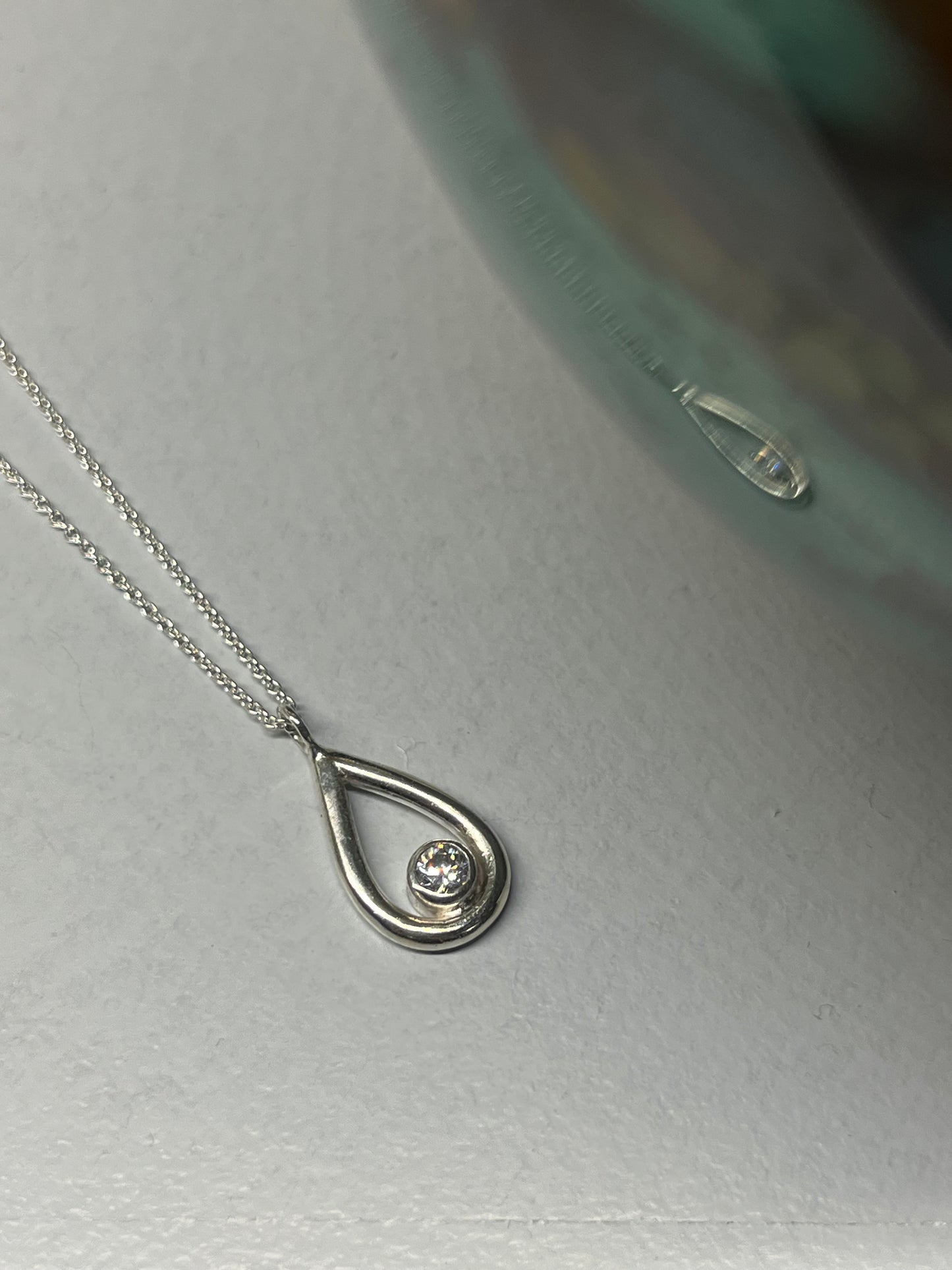 Eco sterling silver Swarovski crystal teardrop necklace