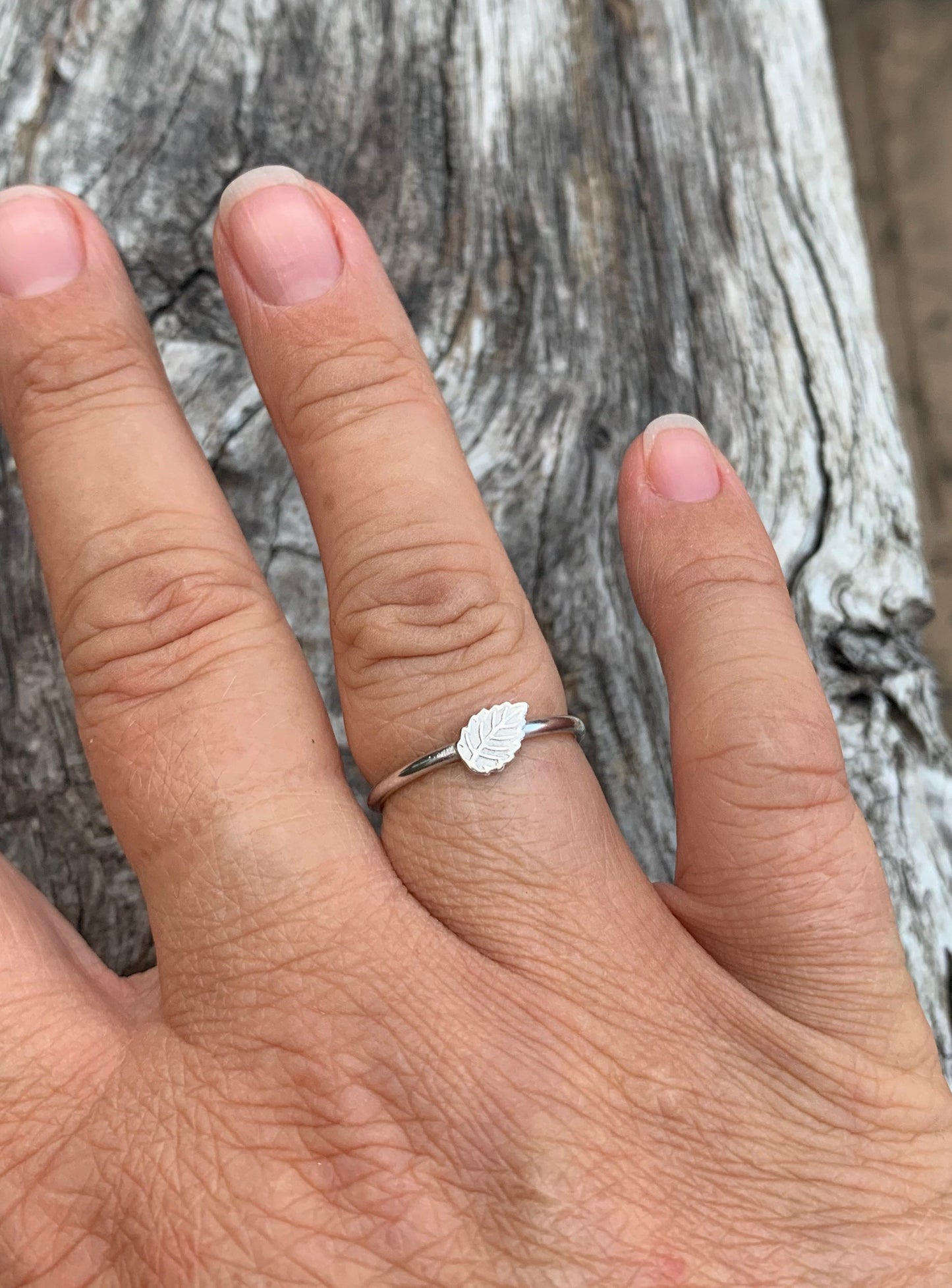 Eco Sterling silver Leaf Stacking ring