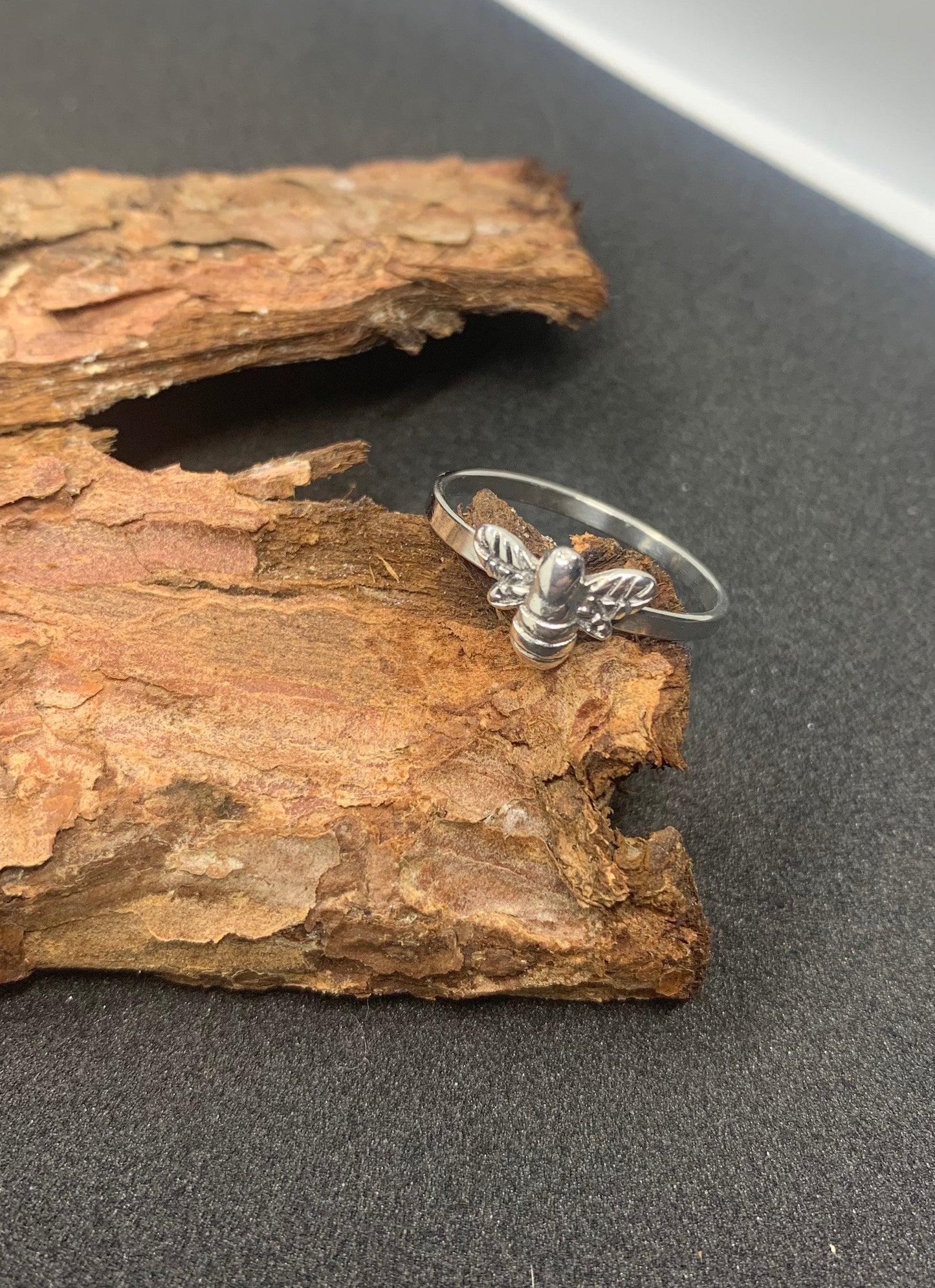 Eco Sterling silver bee stacking ring