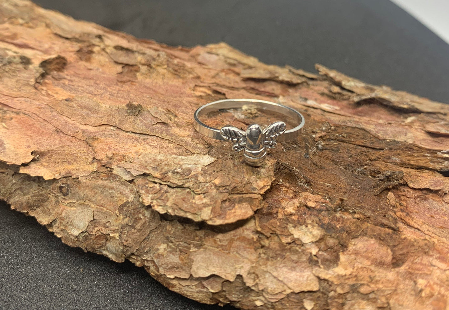 Eco Sterling silver bee stacking ring