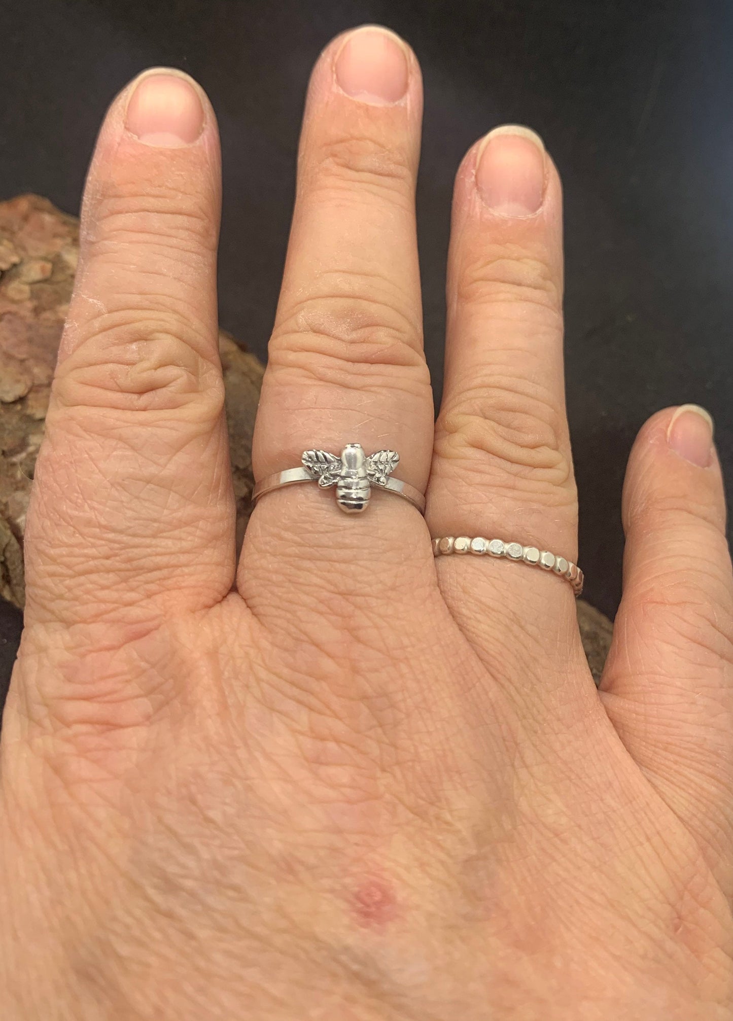 Eco Sterling silver bee stacking ring
