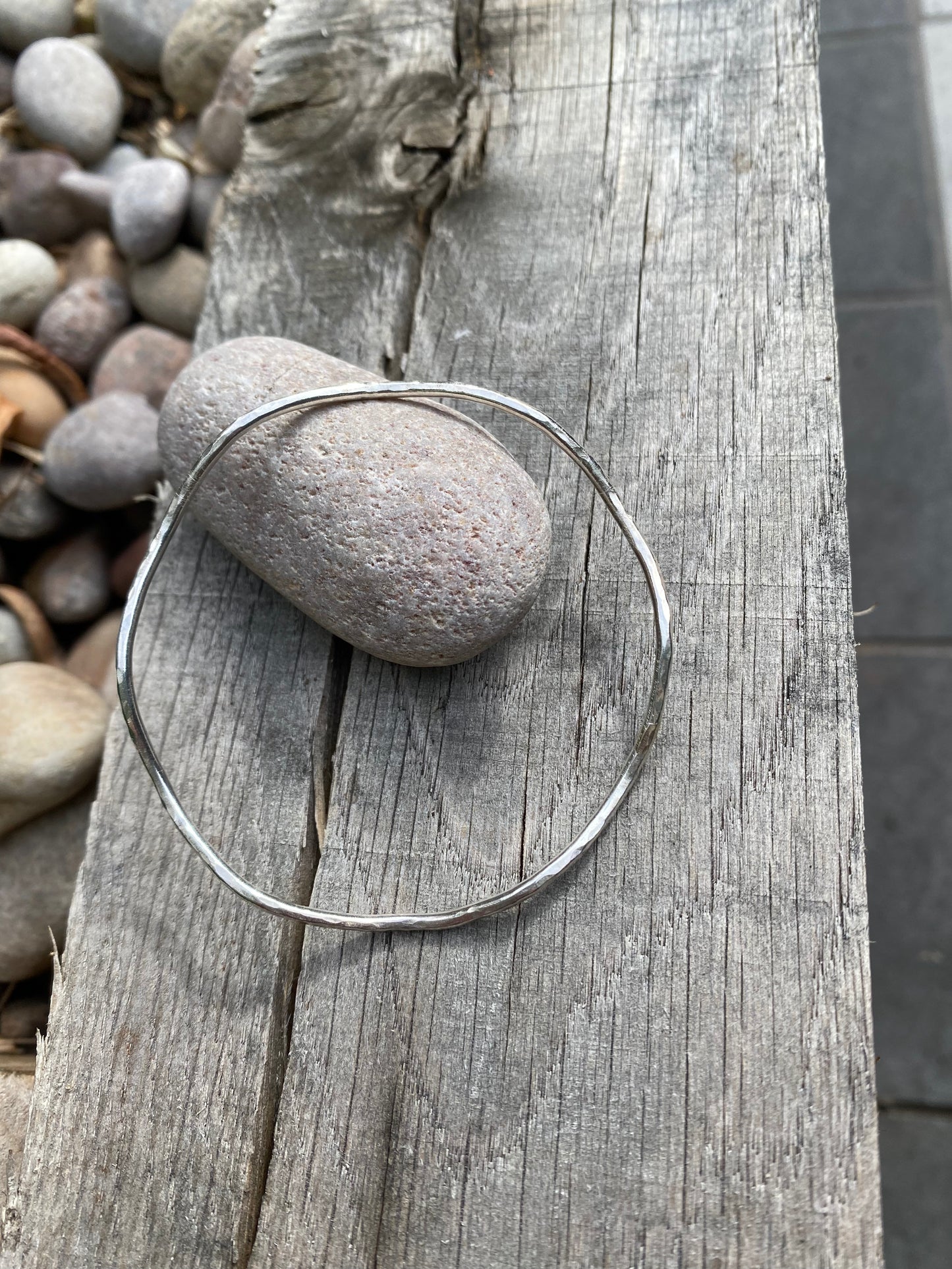 Sterling eco silver hammered Wave bangle
