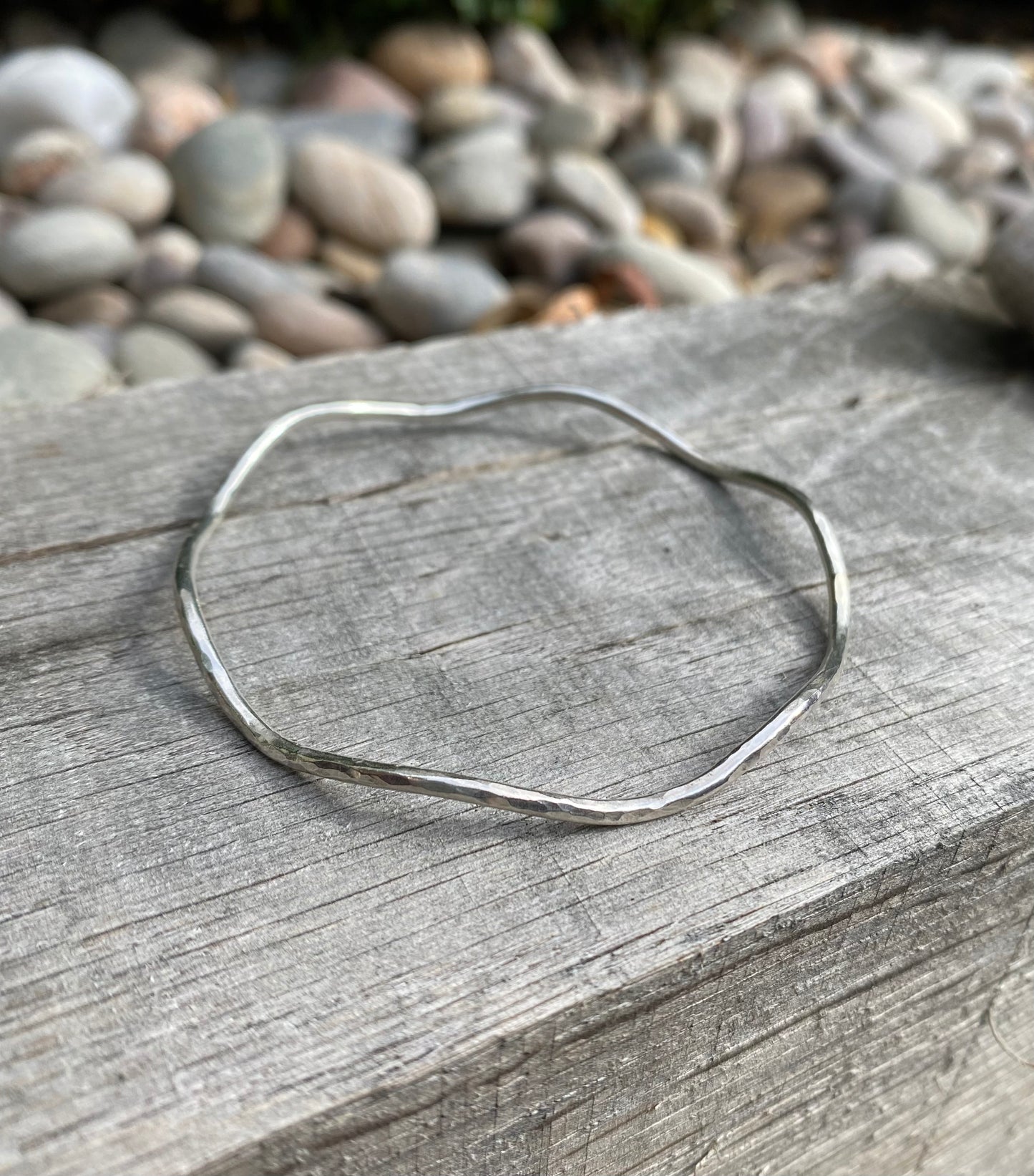 Sterling eco silver hammered Wave bangle
