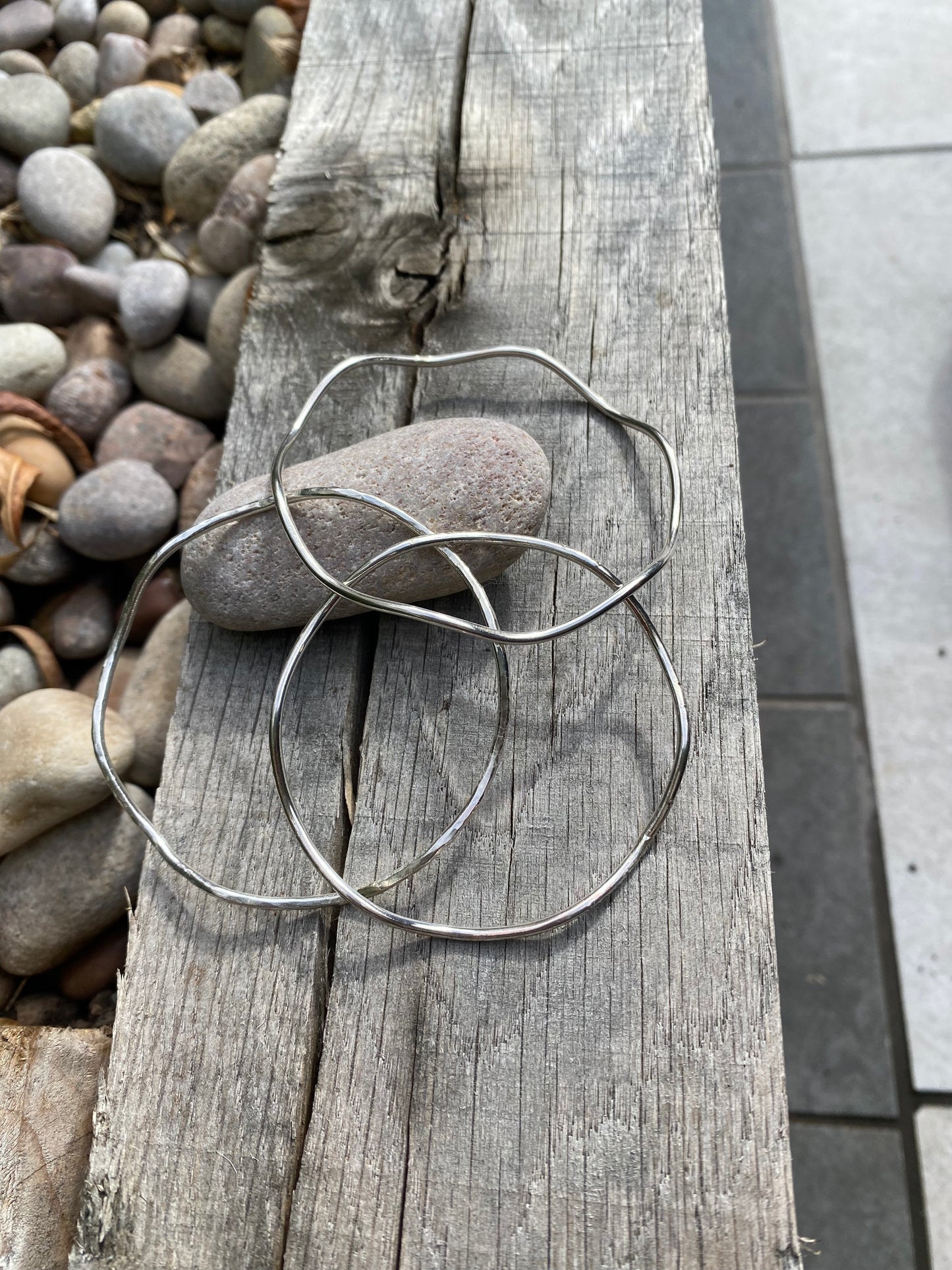 Sterling eco silver hammered Wave bangle