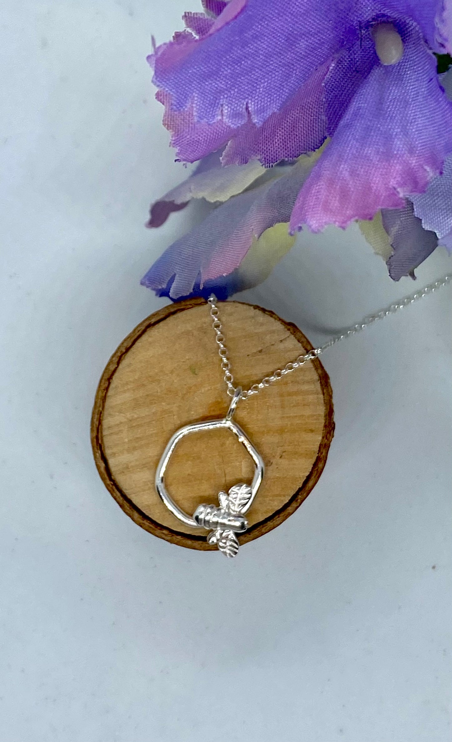 Eco Sterling Silver Honeycomb Bee Necklace
