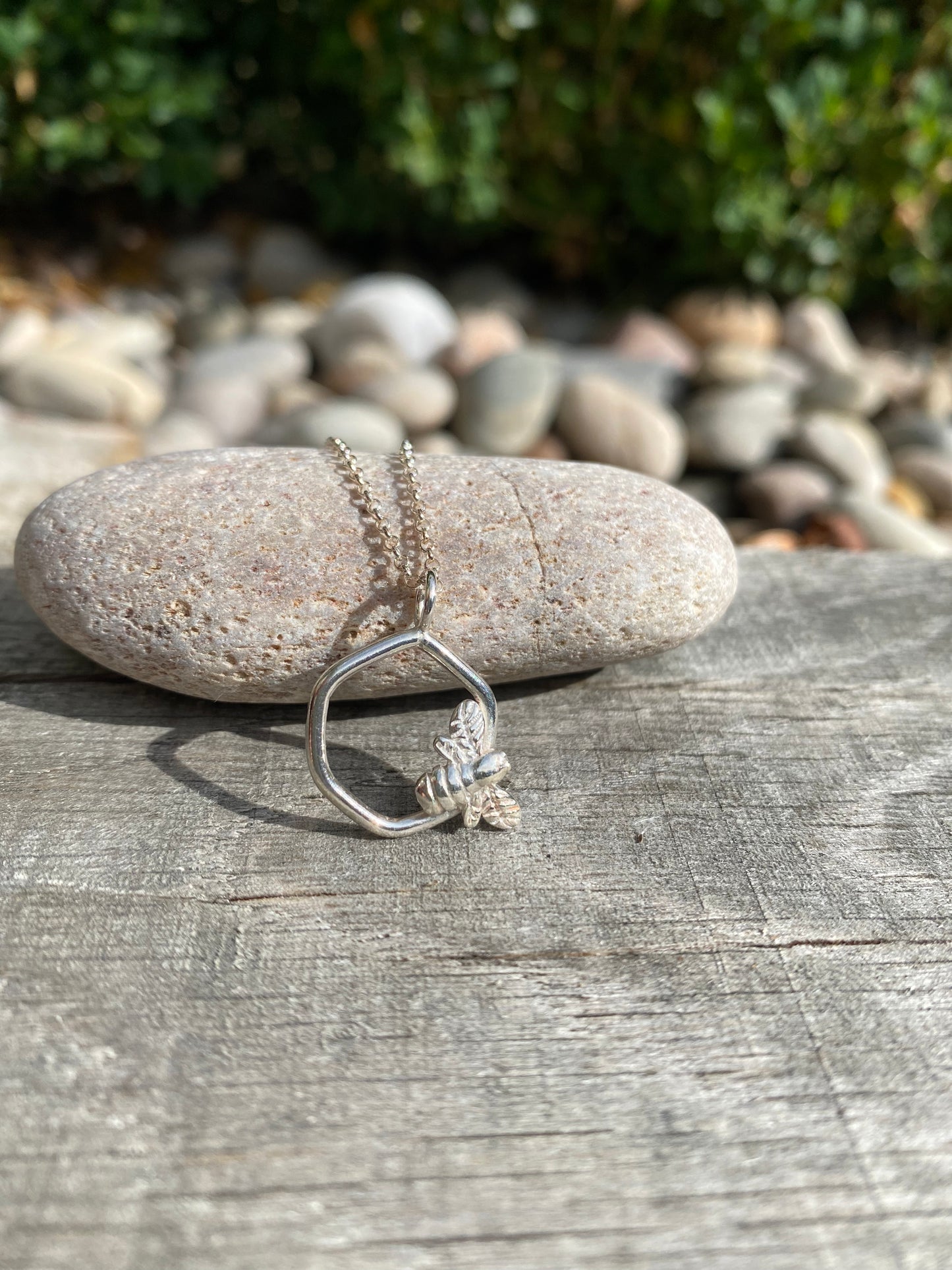 Eco Sterling Silver Honeycomb Bee Necklace