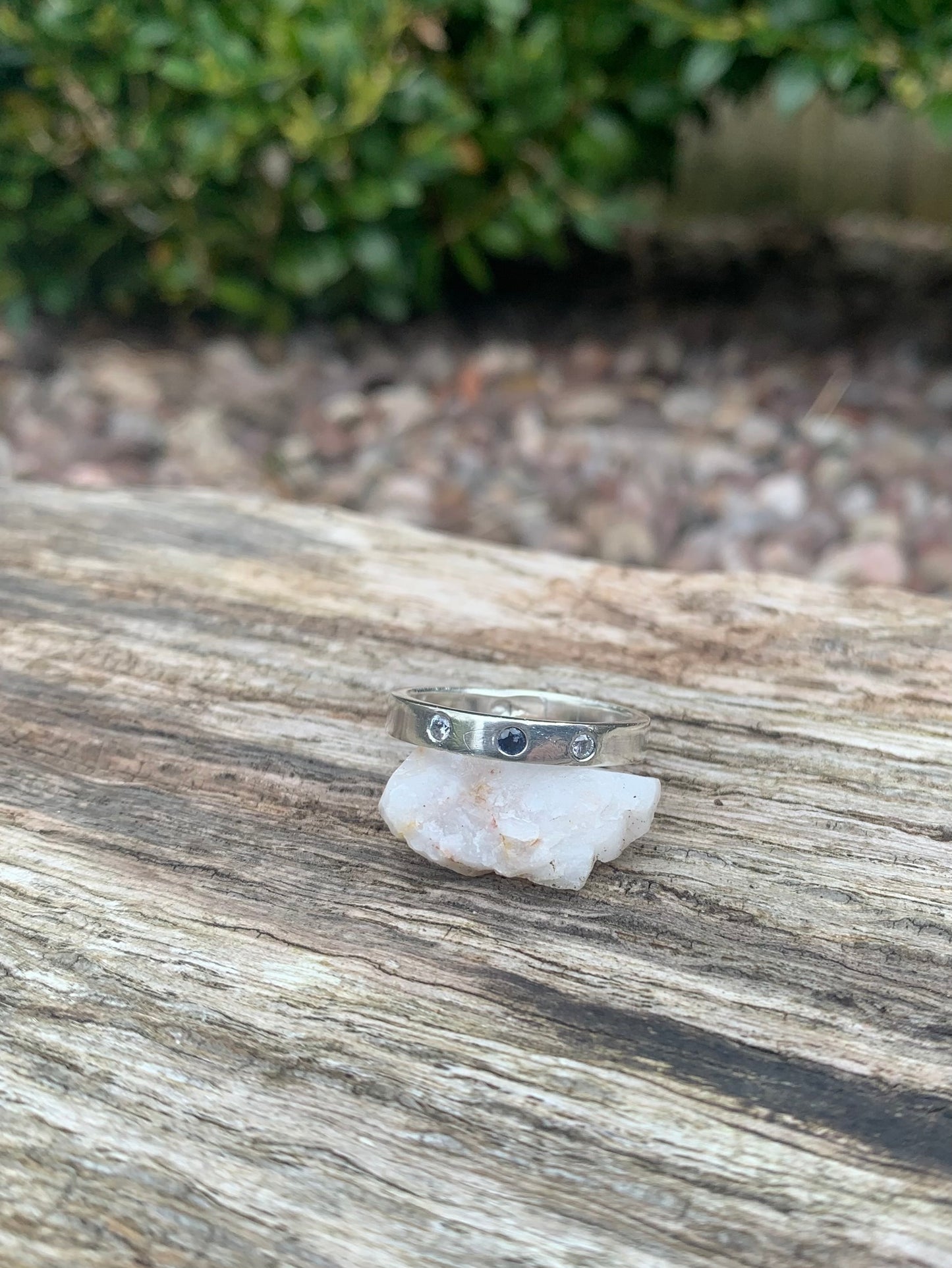 Eco Sterling silver sapphire and CZ ring
