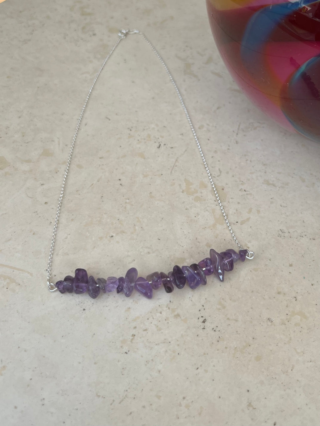 Gemstone chip bar pendant necklace