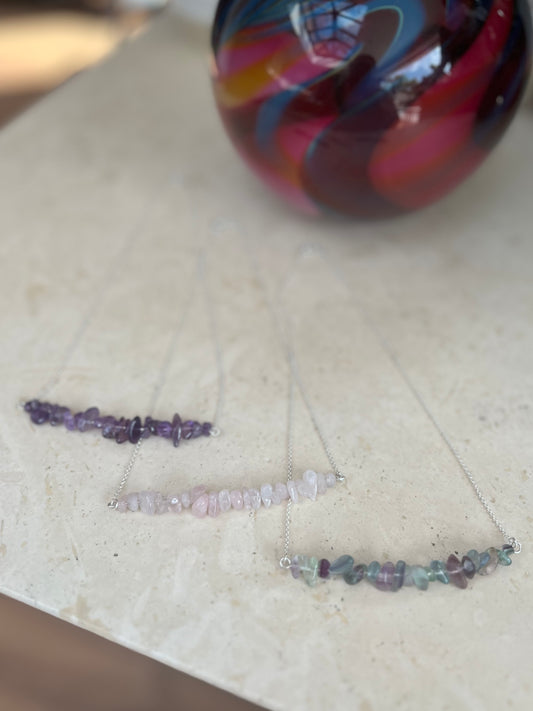Gemstone chip bar pendant necklace