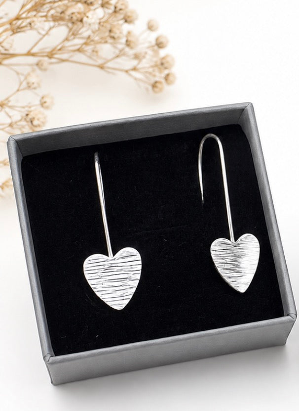 Eco sterling silver drop heart earrings