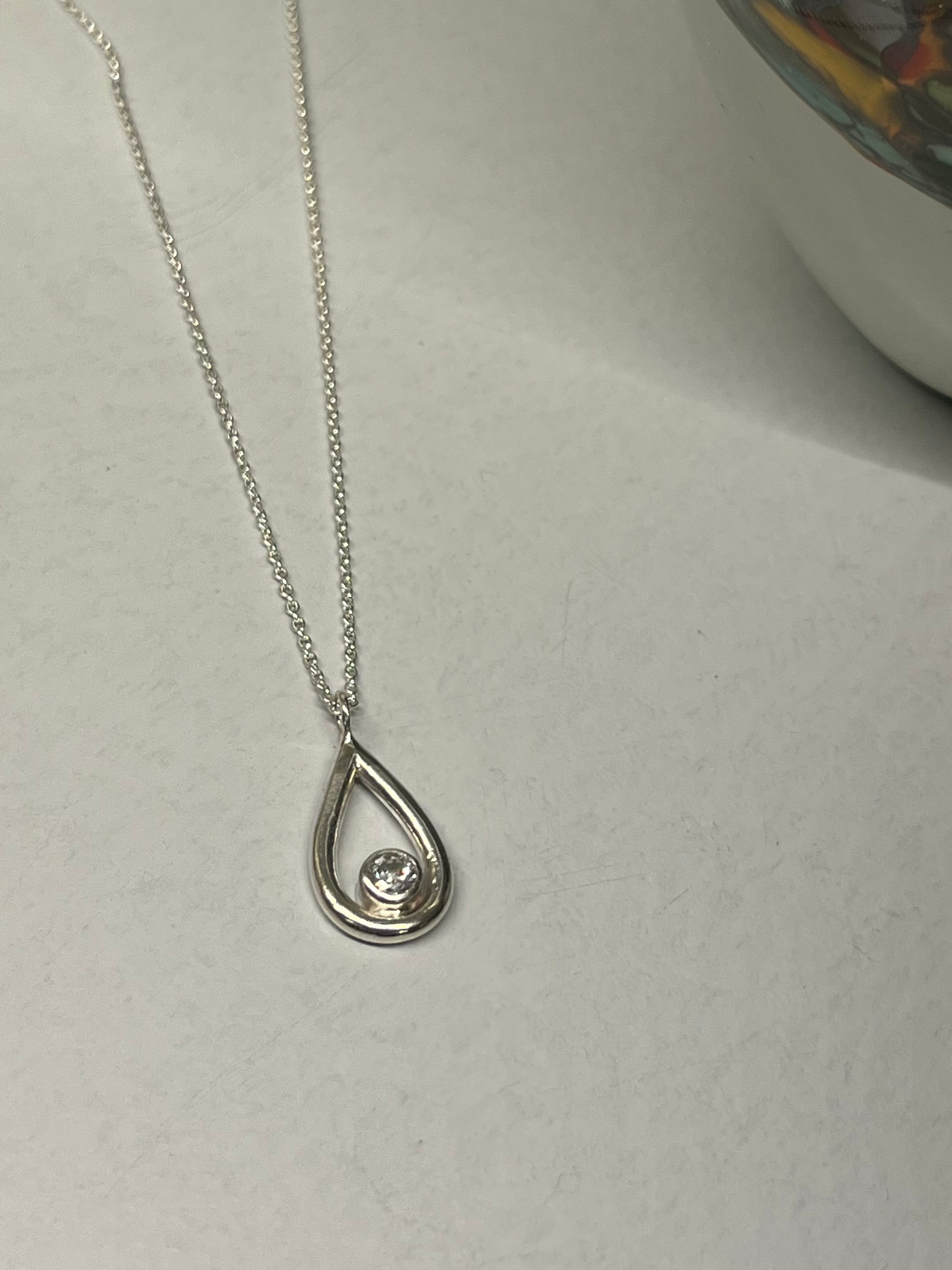 Eco sterling silver Swarovski crystal teardrop necklace