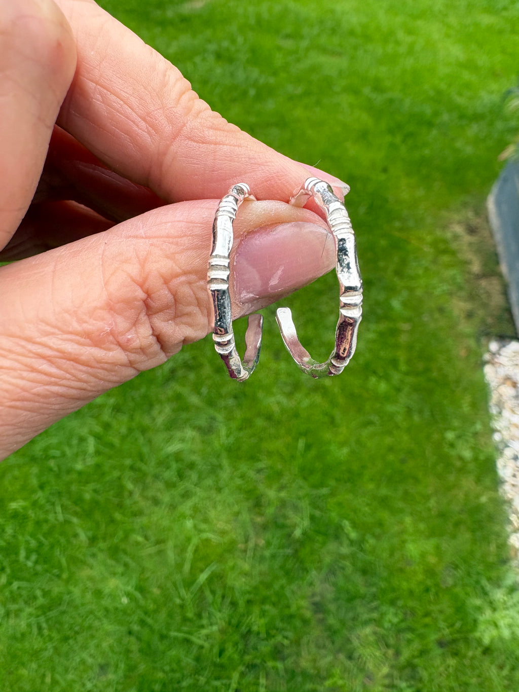 Eco Sterling silver patterned hoop earrings