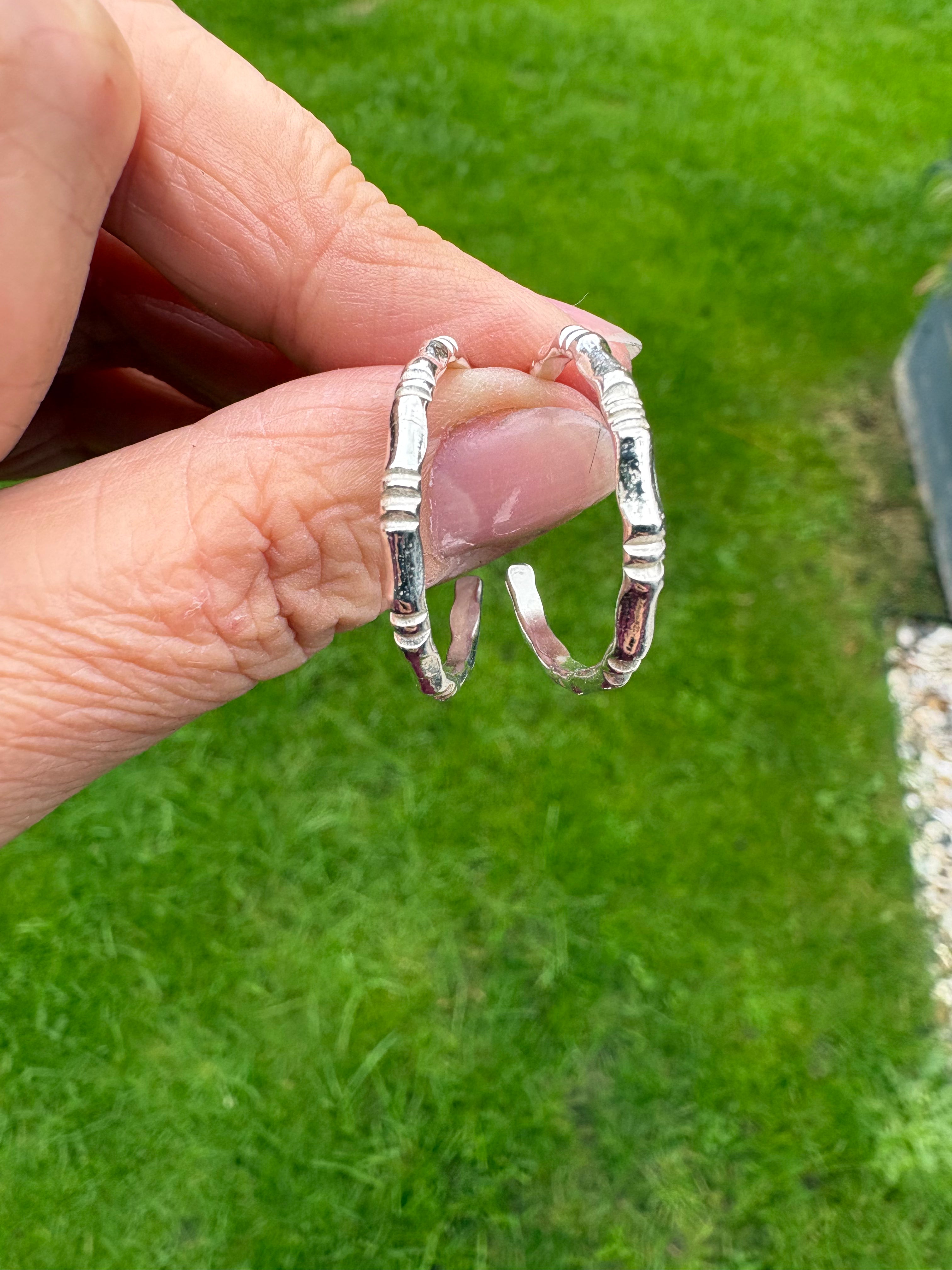 Eco Sterling silver patterned hoop earrings