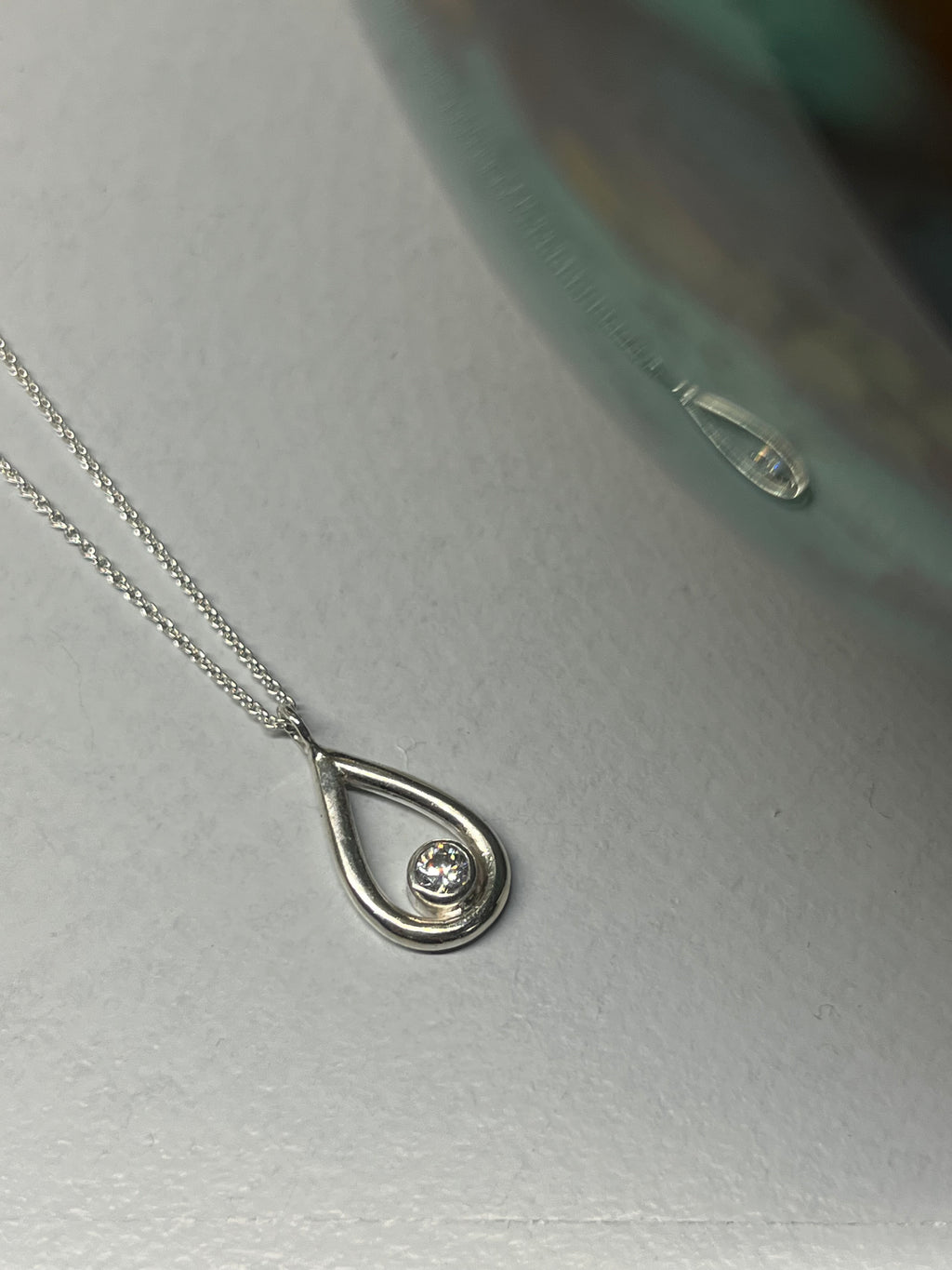 Eco sterling silver Swarovski crystal teardrop necklace