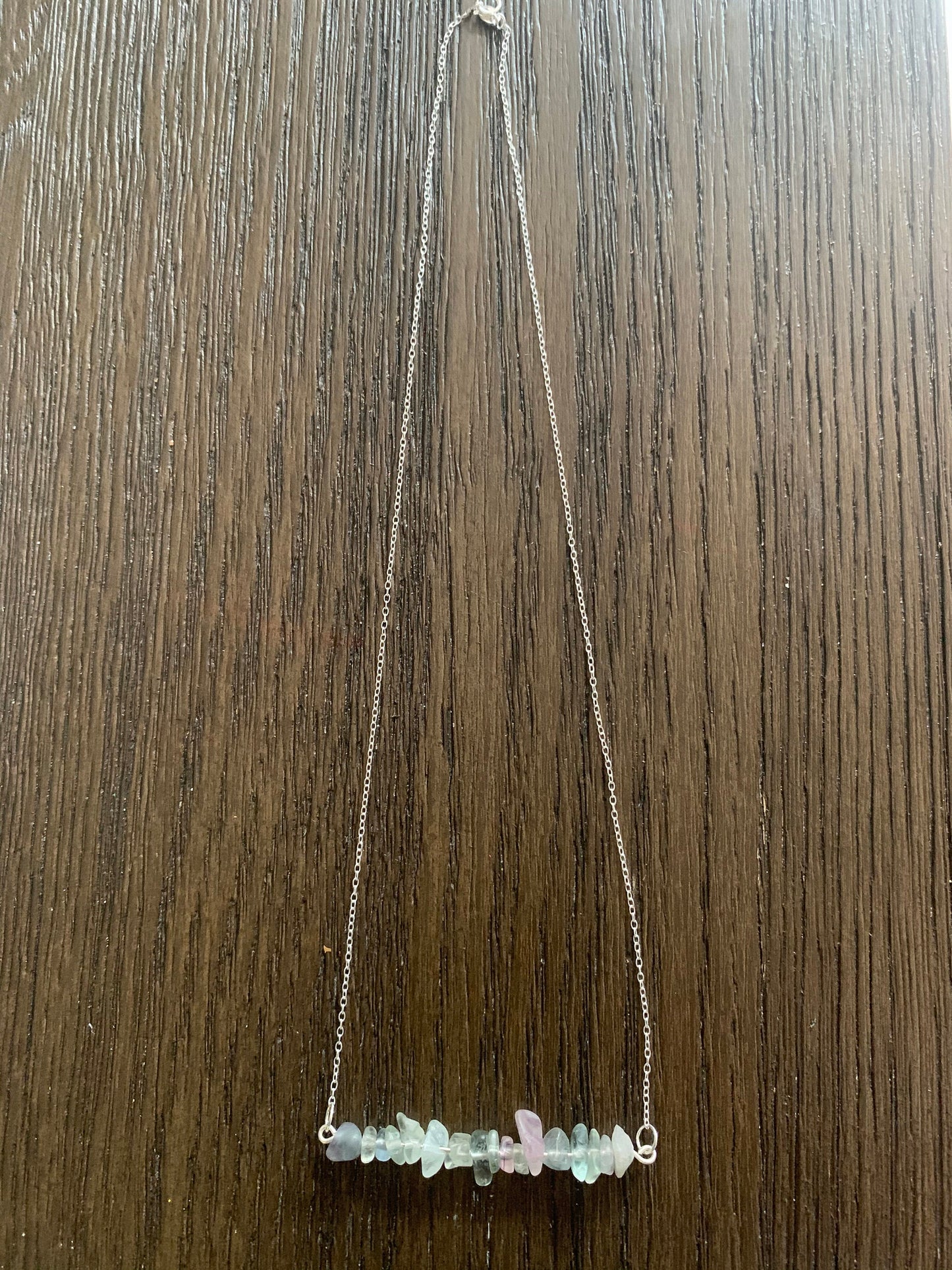 Fluorite chip bar pendant necklace