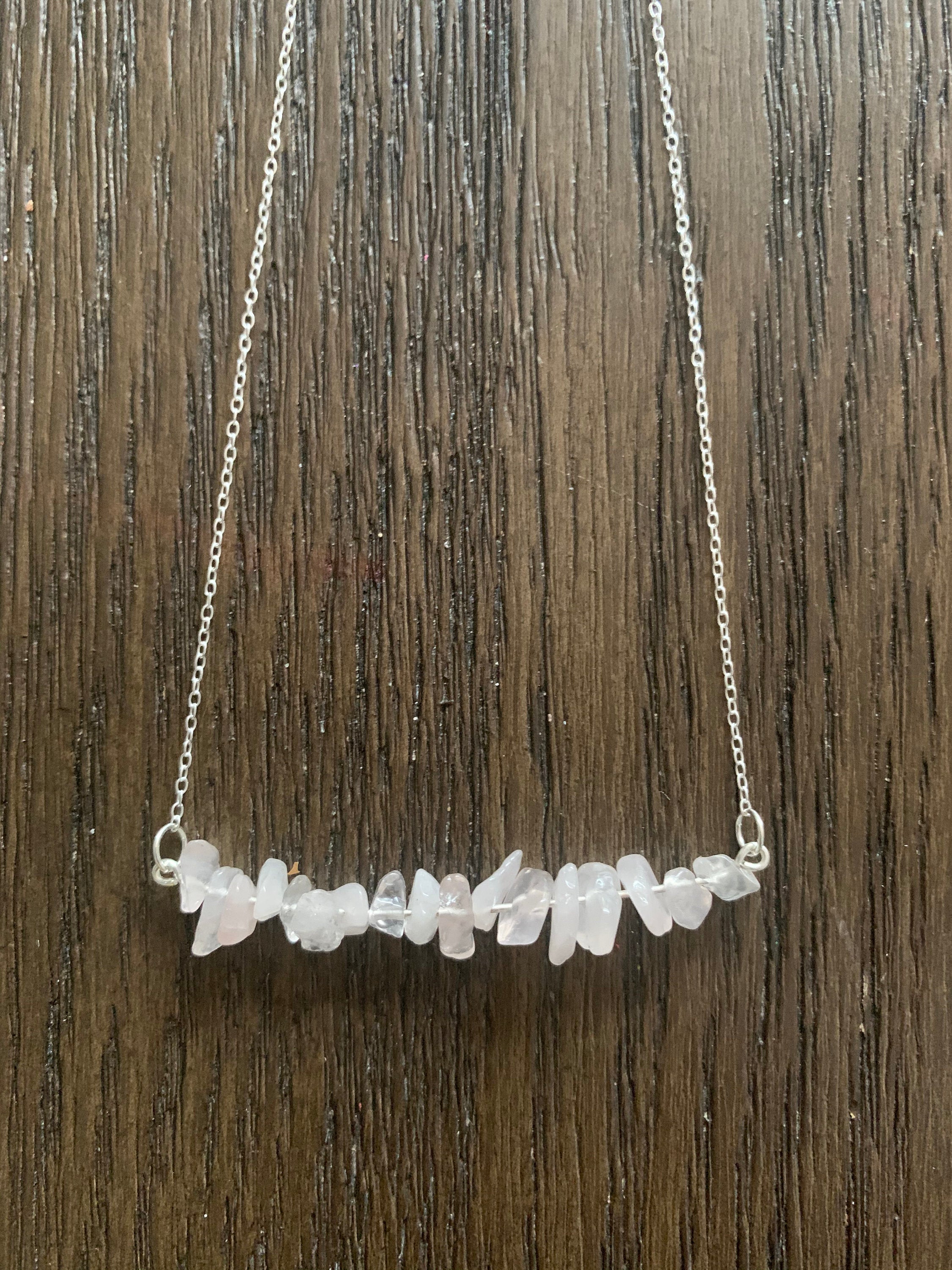 Rose Quartz chip bar pendant