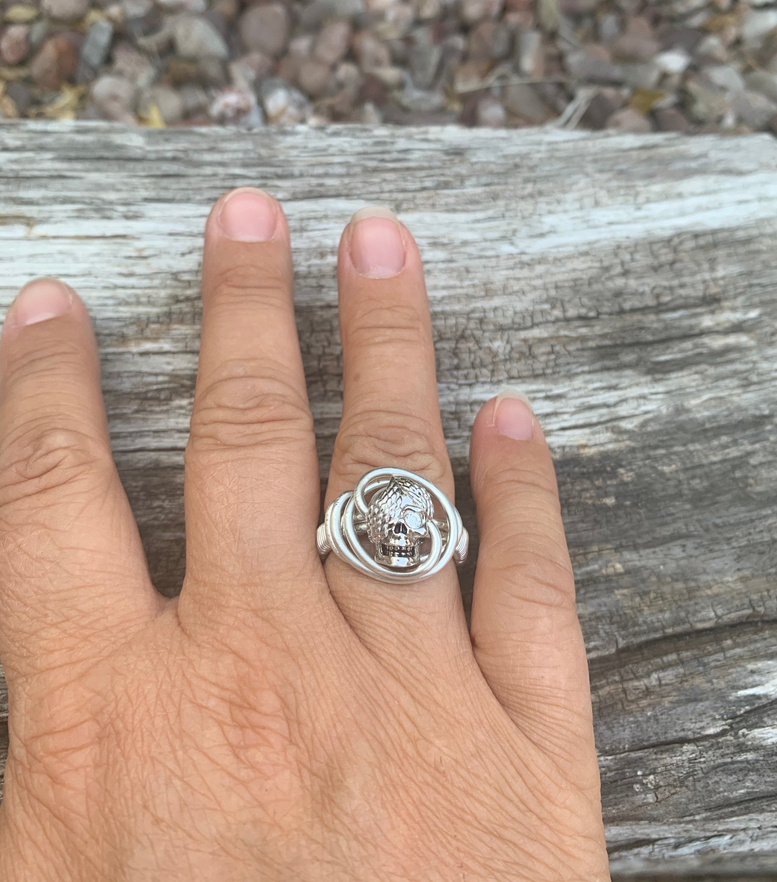 Sterling silver skull statement ring size N