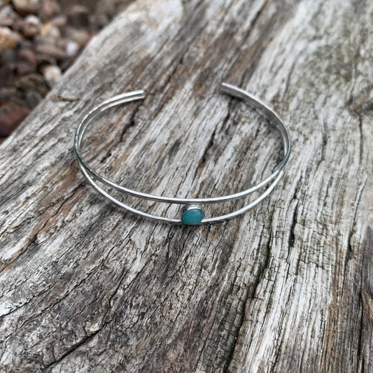 Handmade Gemstone textured sterling silver cuff bangle