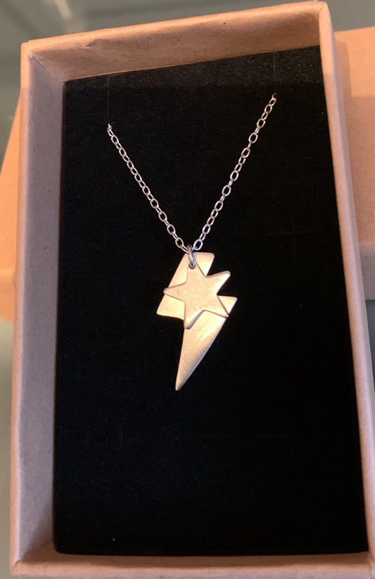 Sterling silver star and lightning bolt necklace
