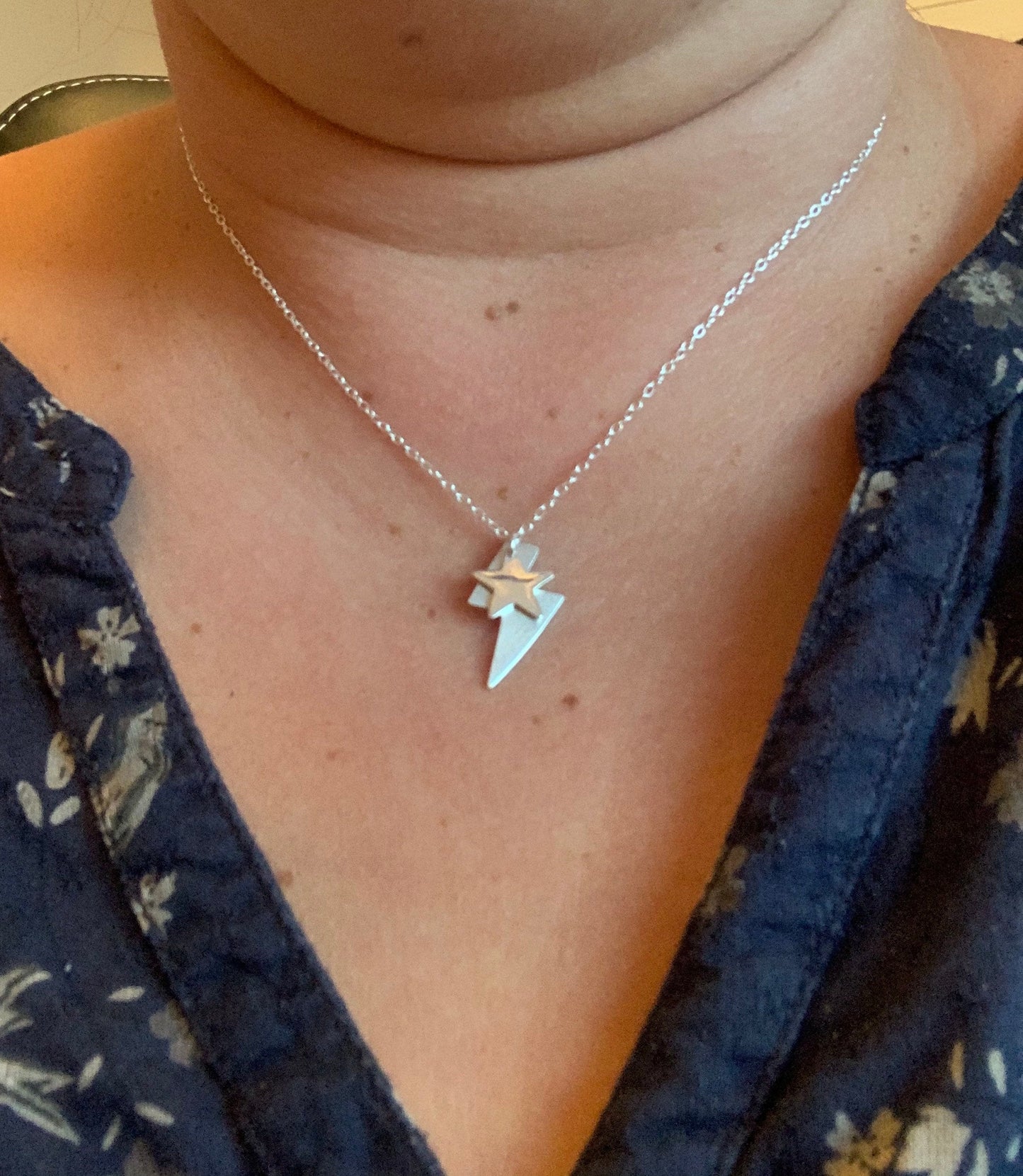 Sterling silver star and lightning bolt necklace