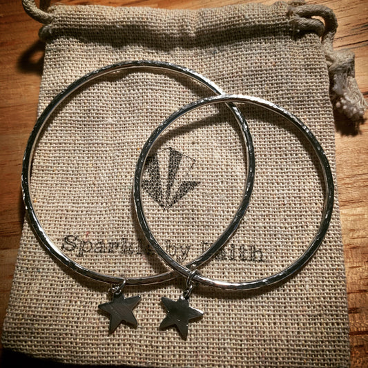 Sterling silver bangle with heart charm