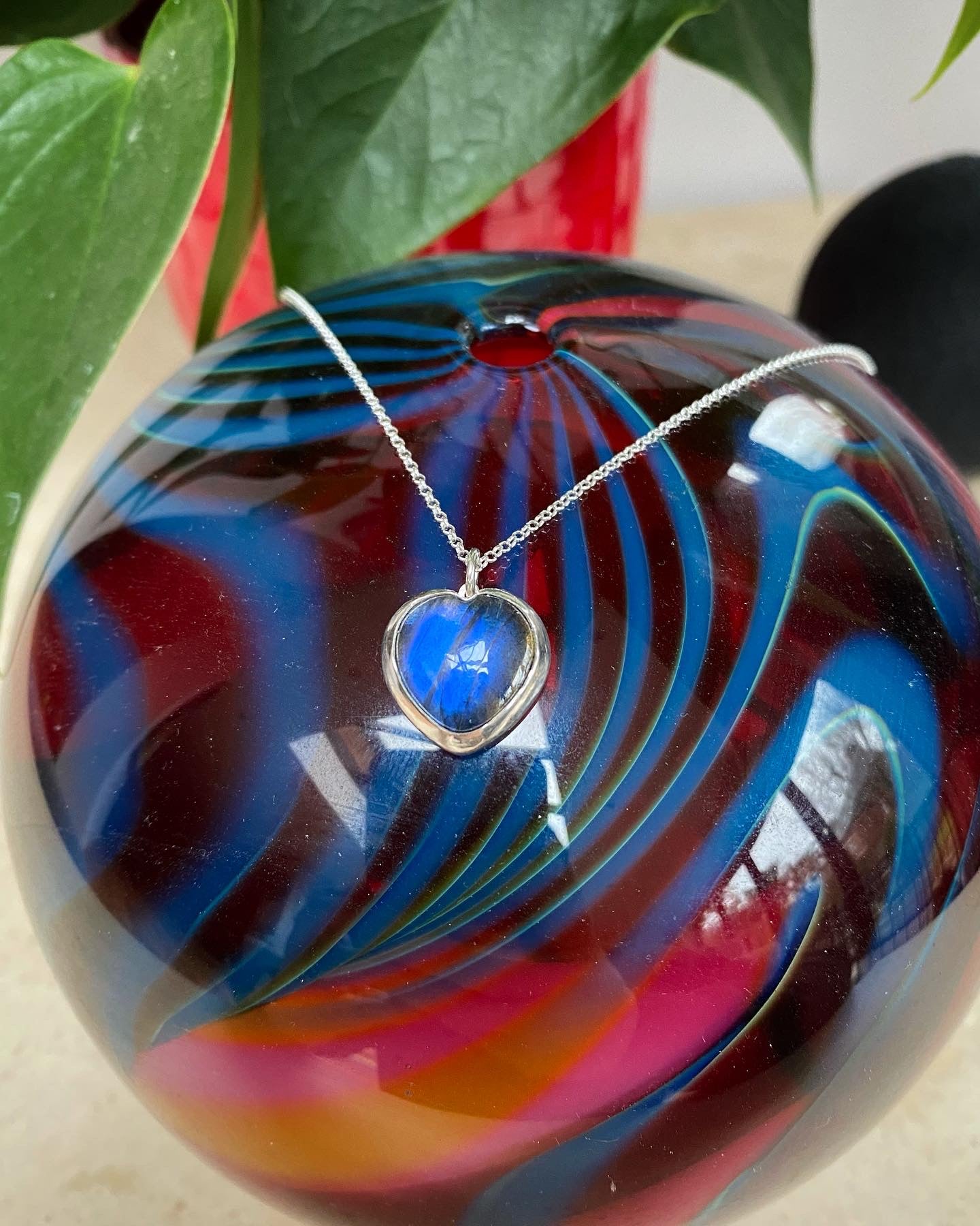 Eco Sterling Silver Labradorite heart pendant