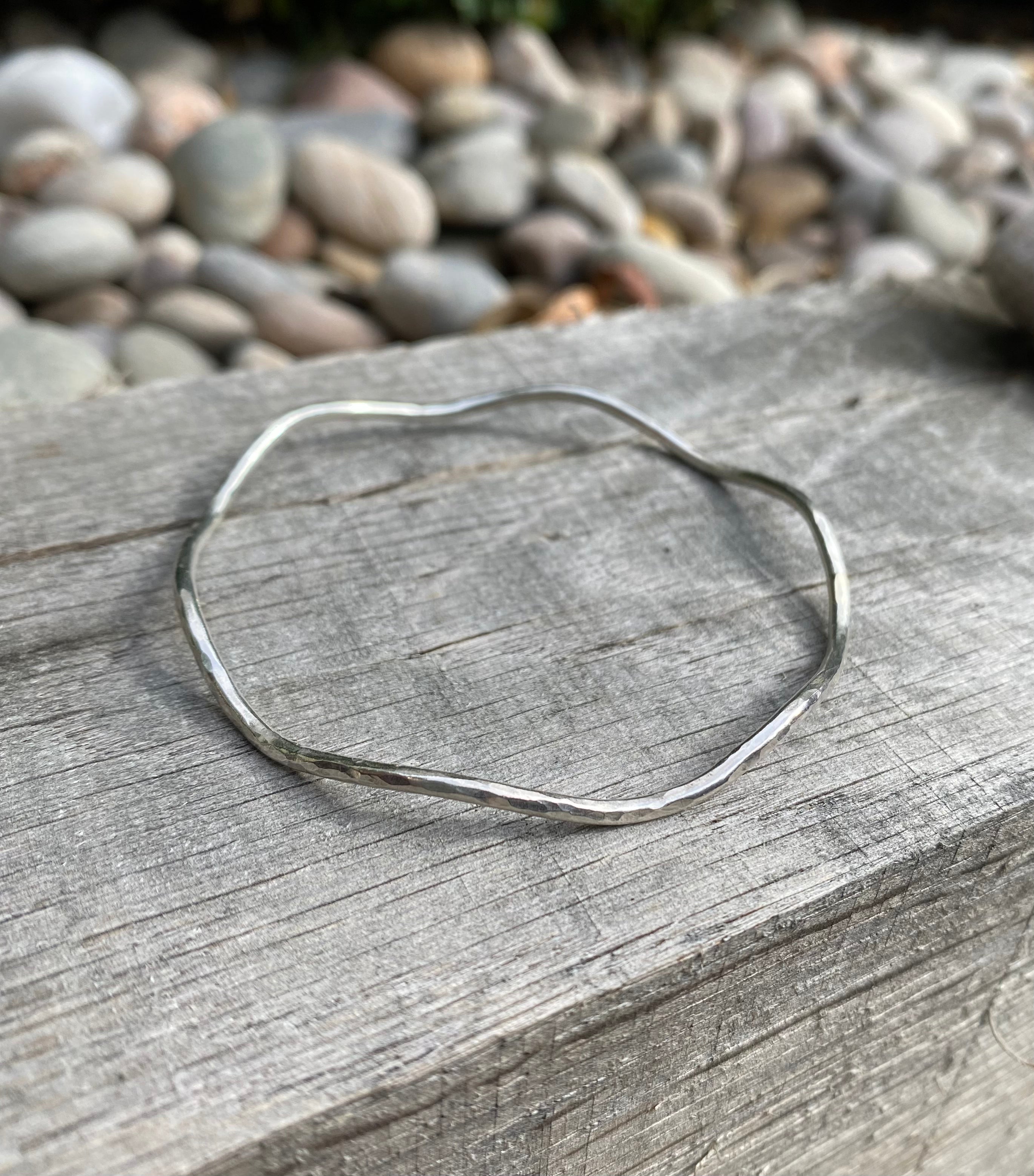 Sterling eco silver hammered Wave bangle