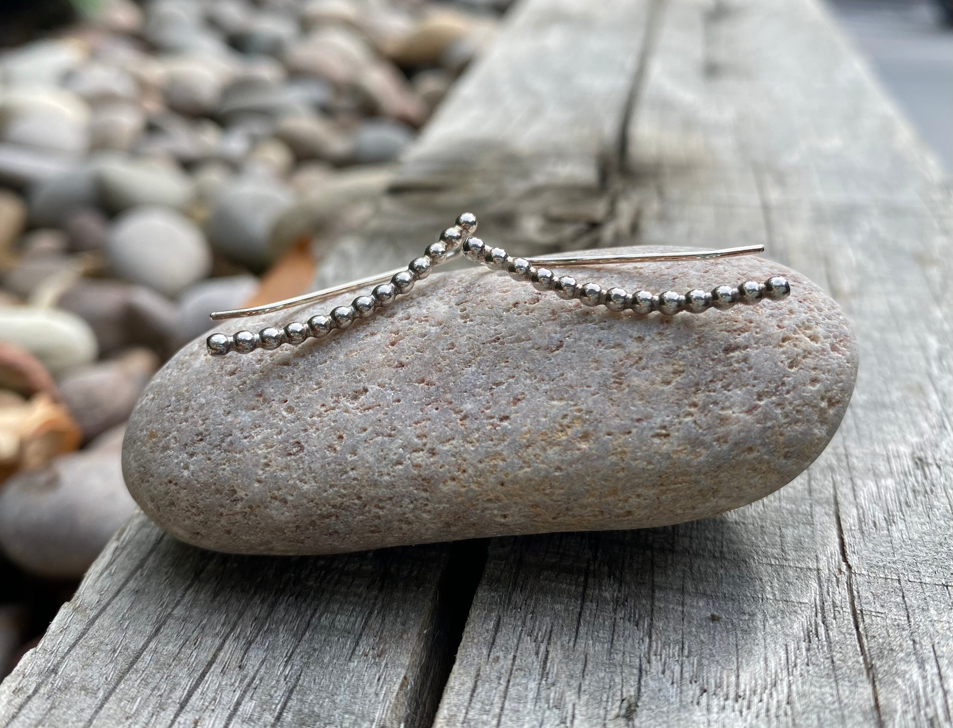 Sterling silver beaded ear climbers