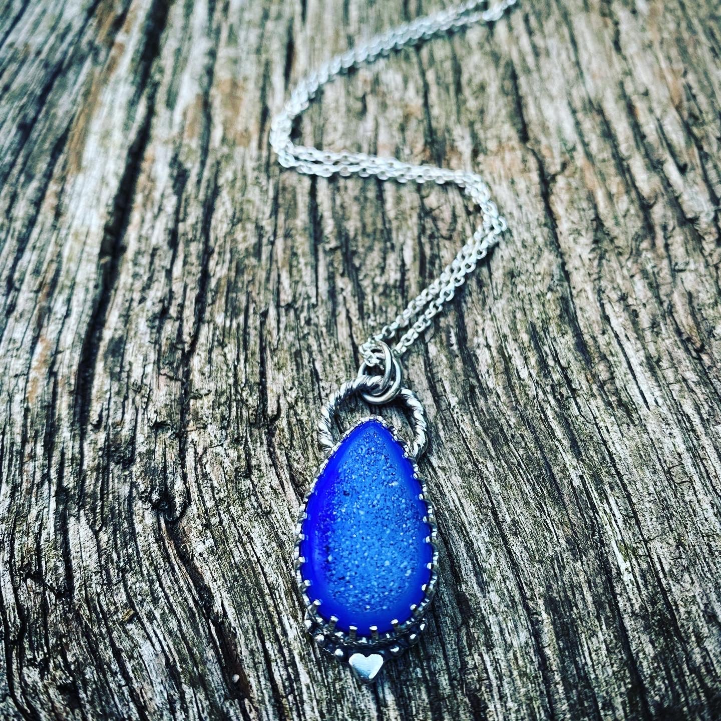 Beautiful blue druzy quartz pendant necklace