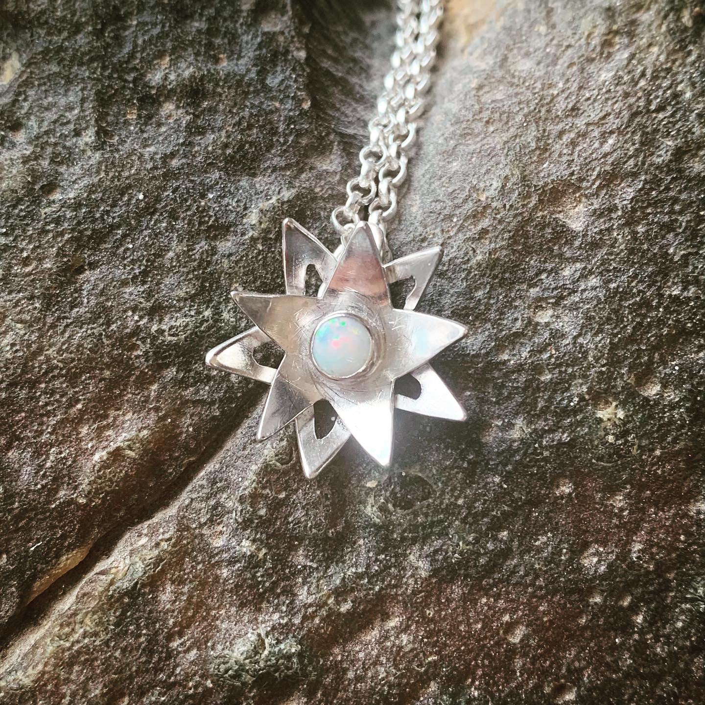 Sterling silver and Australian Opal flower pendant necklace