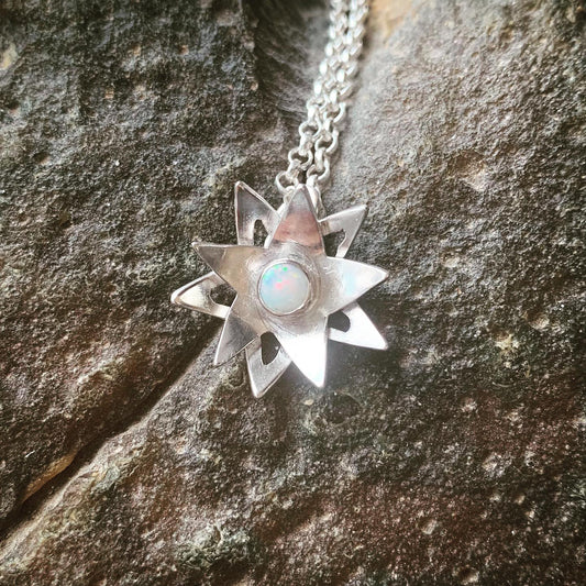Sterling silver and Australian Opal flower pendant necklace