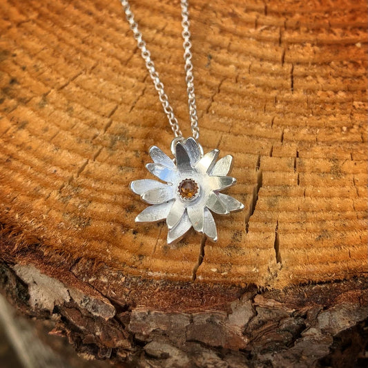 Eco Sterling Silver Amber Daisy Necklace
