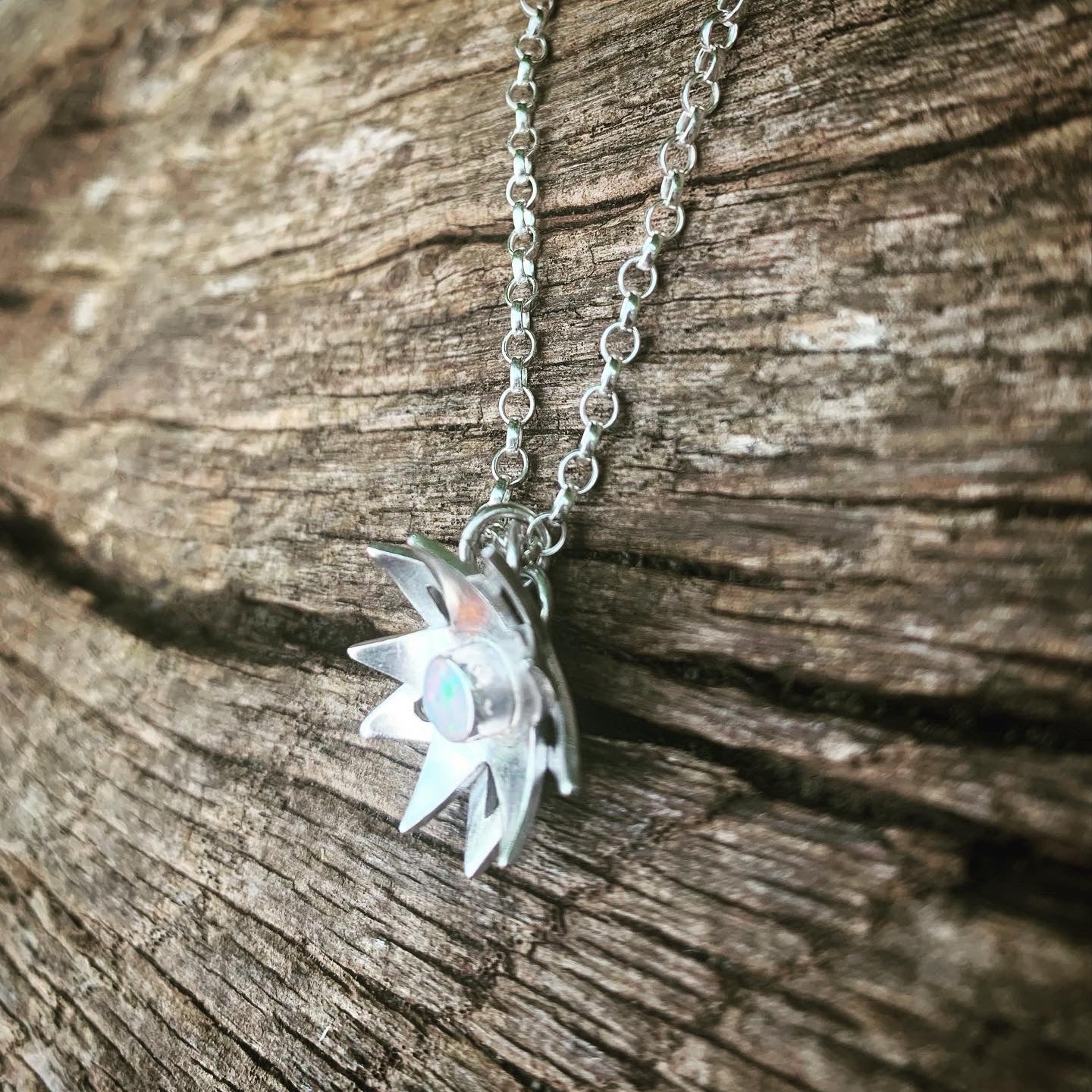 Sterling silver and Australian Opal flower pendant necklace