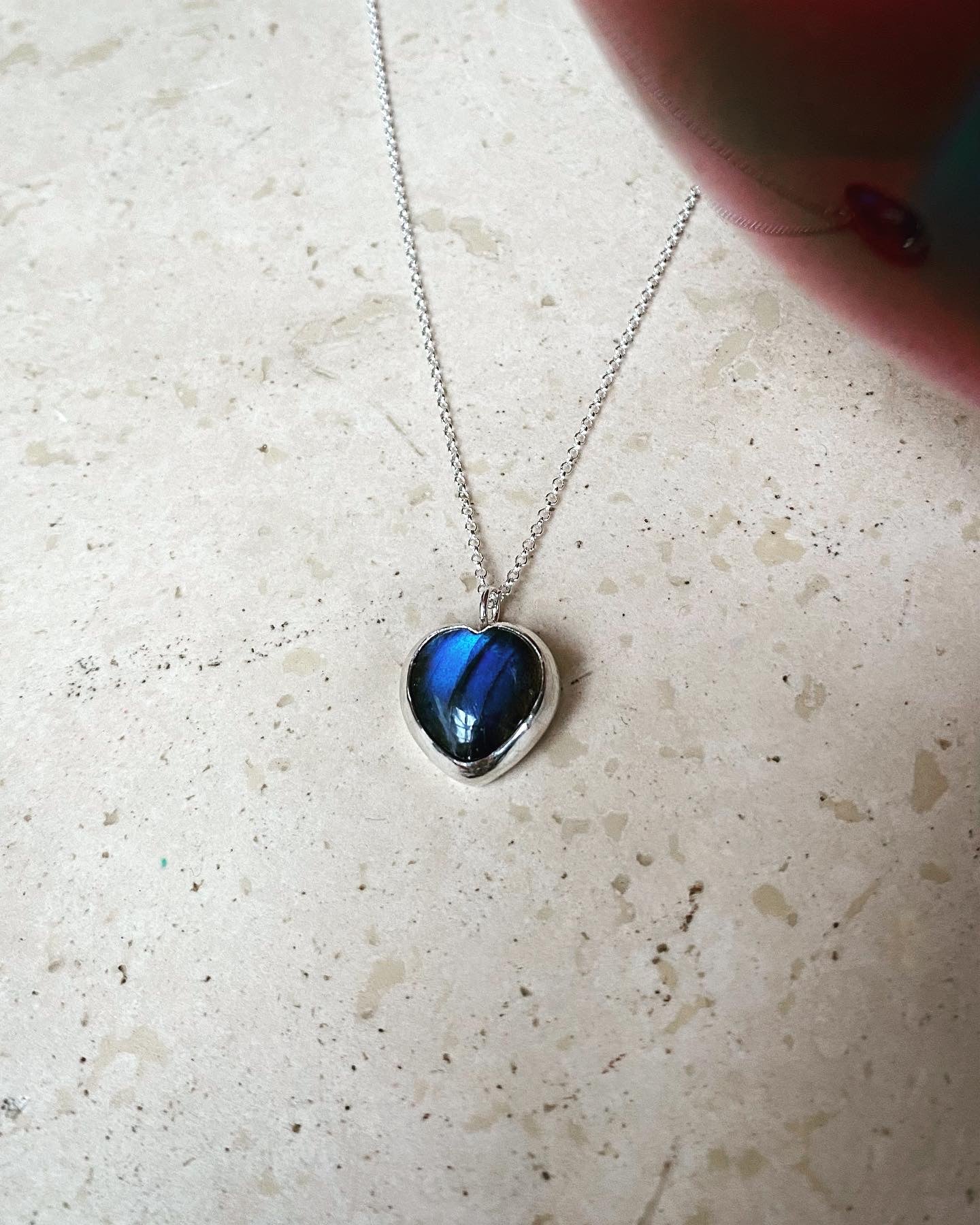 Eco Sterling Silver Labradorite heart pendant