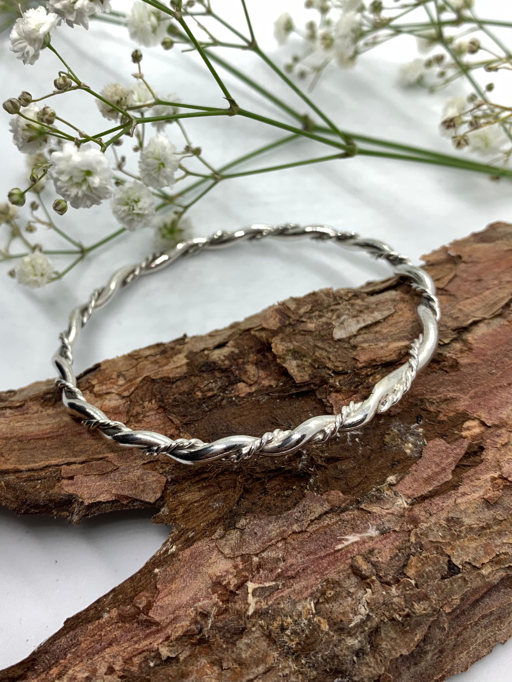 Eco sterling silver twisted bangle