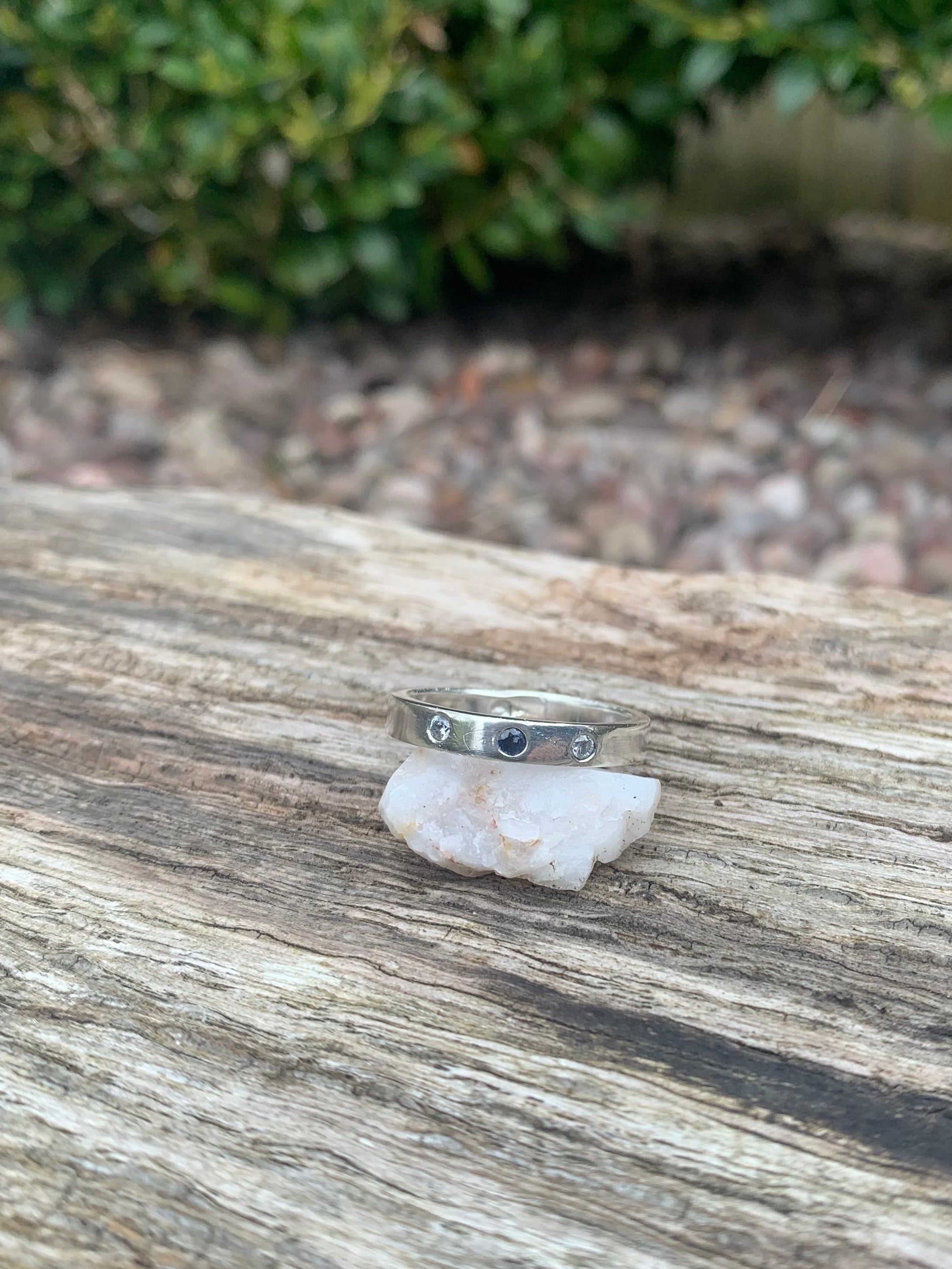 Eco Sterling silver sapphire and CZ ring