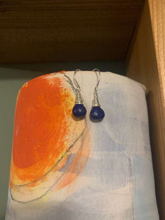 Sterling silver wire wrapped lapis lazuli drop earrings