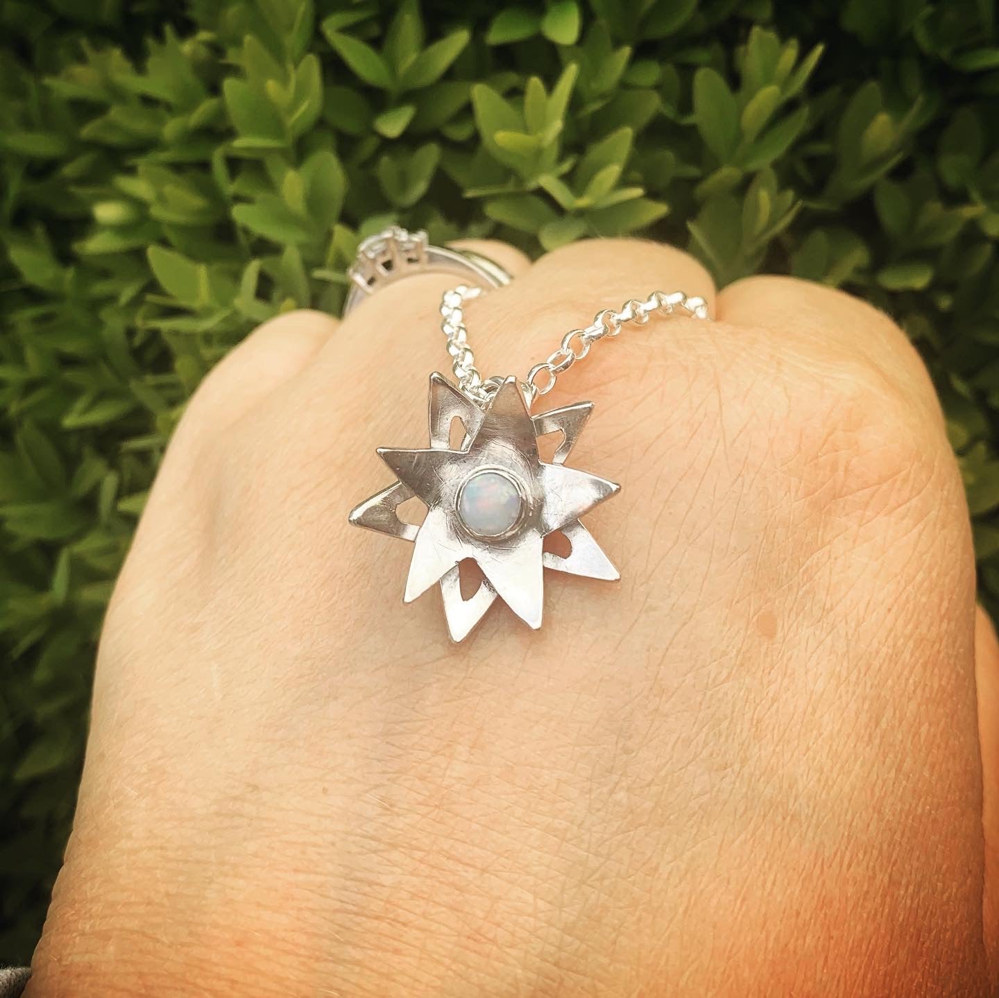 Sterling silver and Australian Opal flower pendant necklace