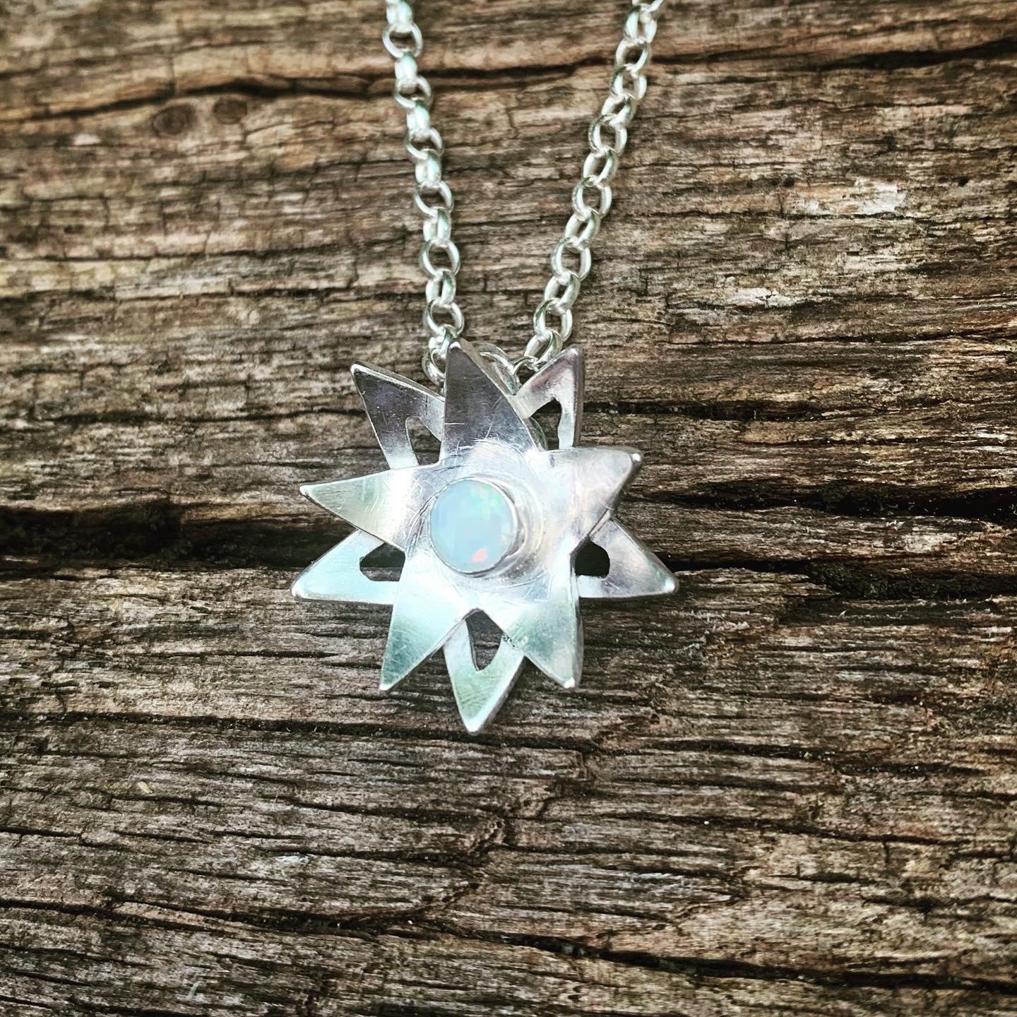 Sterling silver and Australian Opal flower pendant necklace